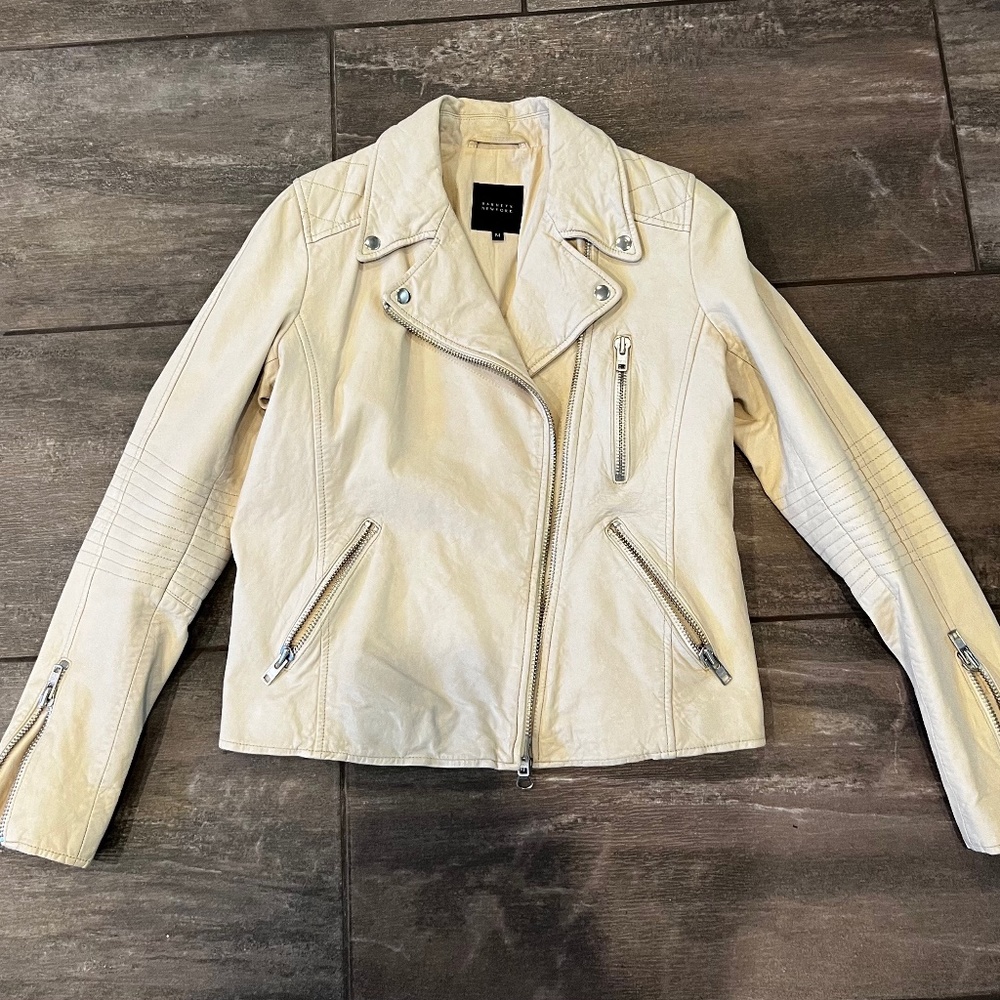 Barneys New York Off White Leather Jacket NWOT